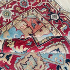 Vintage Heriz Hand-Knotted Wool Rug – Red & Blue Geometric Medallion Pattern