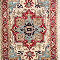 Vintage Heriz Hand-Knotted Wool Rug – Red & Blue Geometric Medallion Pattern