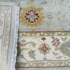 Traditional Hand Knotted Wool Rug – Soft Blue & Ivory Floral Medallion Vintage Style Carpet