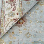 Traditional Hand Knotted Wool Rug – Soft Blue & Ivory Floral Medallion Vintage Style Carpet