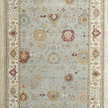 Traditional Hand Knotted Wool Rug – Soft Blue & Ivory Floral Medallion Vintage Style Carpet