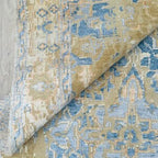 Hand Knotted Wool Serapi Rug – Traditional Blue & Yellow Persian Carpet