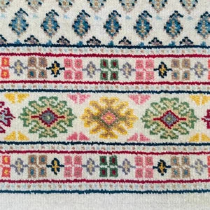 Hand Knotted Afghan Wool Rug – White & Blue Persian Heritage Design Carpet