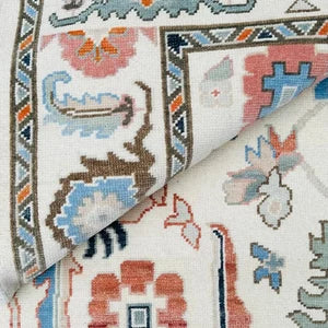 Hand-Knotted Vintage Turkish Oushak Wool Rug – Ivory Multi-Color Abstract Floral Area Rug