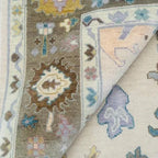 Hand-Knotted Vintage Oushak Rug – Elegant Beige Floral Carpet