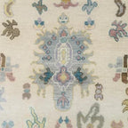 Hand-Knotted Vintage Oushak Rug – Elegant Beige Floral Carpet