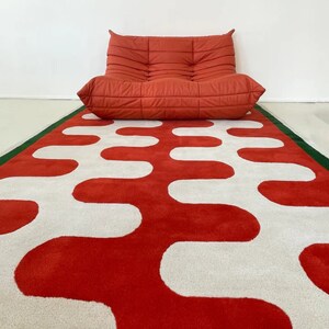 Modern Abstract Red Geometric Hand-Tufted Wool Rug
