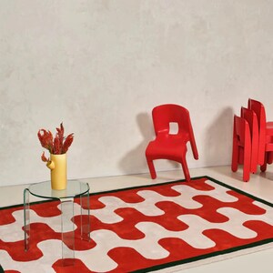Modern Abstract Red Geometric Hand-Tufted Wool Rug