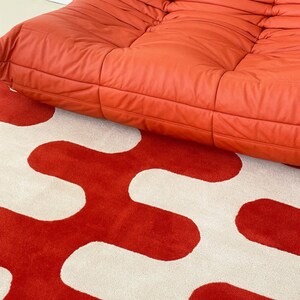 Modern Abstract Red Geometric Hand-Tufted Wool Rug