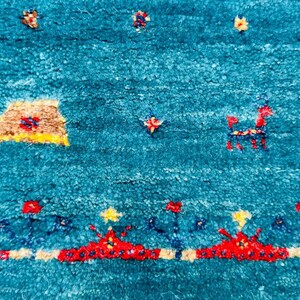 Hand-Knotted Persian Gabbeh Wool Rug – Elegant Teal Blue Tribal Area Rug  for Luxury Home Décor