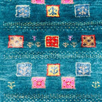 Hand-Knotted Persian Gabbeh Wool Rug – Elegant Teal Blue Tribal Area Rug  for Luxury Home Décor