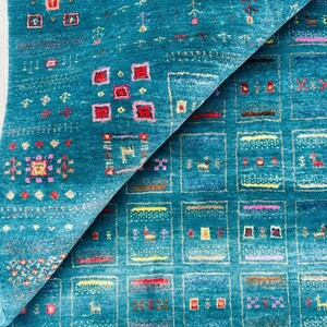 Hand-Knotted Persian Gabbeh Wool Rug – Elegant Teal Blue Tribal Area Rug  for Luxury Home Décor