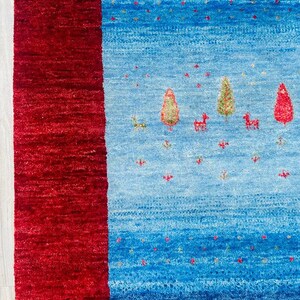 Luxury Hand-Knotted Lori Wool Rug – Elegant Blue & Red Accent Area Carpet