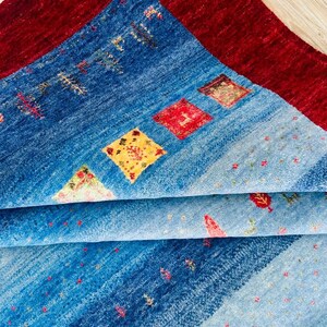 Luxury Hand-Knotted Lori Wool Rug – Elegant Blue & Red Accent Area Carpet