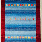 Luxury Hand-Knotted Lori Wool Rug – Elegant Blue & Red Accent Area Carpet