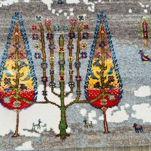 Luxury Hand-Knotted Tree of Life Wool Rug – Elegant Ivory Grey Natural Area Carpet