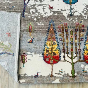 Luxury Hand-Knotted Tree of Life Wool Rug – Elegant Ivory Grey Natural Area Carpet