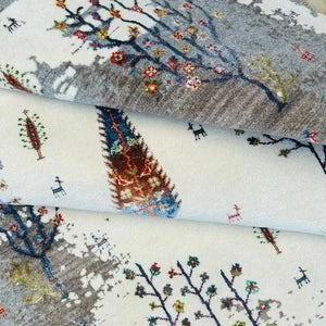 Luxury Hand-Knotted Tree of Life Wool Rug – Elegant Ivory Grey Natural Area Carpet