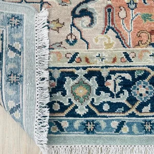 Luxury Hand-Knotted Heriz Serapi Rug – Elegant Blue & Ivory Persian Wool Carpet