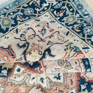 Luxury Hand-Knotted Heriz Serapi Rug – Elegant Blue & Ivory Persian Wool Carpet