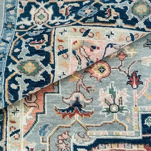Luxury Hand-Knotted Heriz Serapi Rug – Elegant Blue & Ivory Persian Wool Carpet