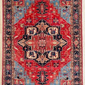 Hand-Knotted Heriz Serapi Rug – Red & Navy Persian Medallion Carpet