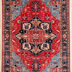Hand-Knotted Heriz Serapi Rug – Red & Navy Persian Medallion Carpet