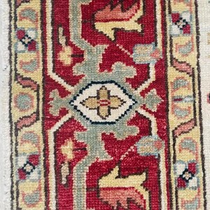 Vintage Heriz Hand-Knotted Wool Rug – Red & Blue Geometric Medallion Pattern