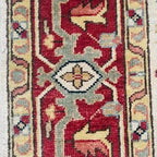 Vintage Heriz Hand-Knotted Wool Rug – Red & Blue Geometric Medallion Pattern