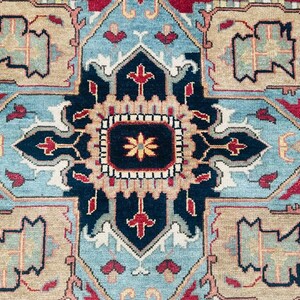 Vintage Heriz Hand-Knotted Wool Rug – Red & Blue Geometric Medallion Pattern