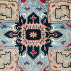 Vintage Heriz Hand-Knotted Wool Rug – Red & Blue Geometric Medallion Pattern