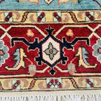 Vintage Heriz Hand-Knotted Wool Rug – Red & Blue Geometric Medallion Pattern