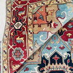 Vintage Heriz Hand-Knotted Wool Rug – Red & Blue Geometric Medallion Pattern