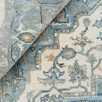 Traditional Hand-Knotted Wool Rug with Vintage Heriz Medallion – Soft Blue & Ivory Geometric Design