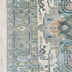 Traditional Hand-Knotted Wool Rug with Vintage Heriz Medallion – Soft Blue & Ivory Geometric Design