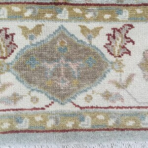 Traditional Hand Knotted Wool Rug – Soft Blue & Ivory Floral Medallion Vintage Style Carpet