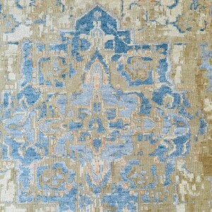 Hand Knotted Wool Serapi Rug – Traditional Blue & Yellow Persian Carpet