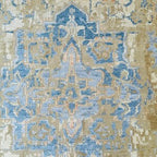 Hand Knotted Wool Serapi Rug – Traditional Blue & Yellow Persian Carpet
