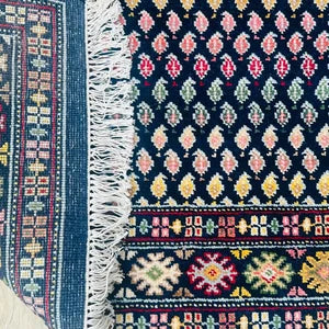 Hand Knotted Afghan Wool Rug – White & Blue Persian Heritage Design Carpet