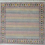 Hand Knotted Afghan Wool Rug – White & Blue Persian Heritage Design Carpet