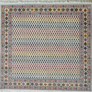 Hand Knotted Afghan Wool Rug – White & Blue Persian Heritage Design Carpet