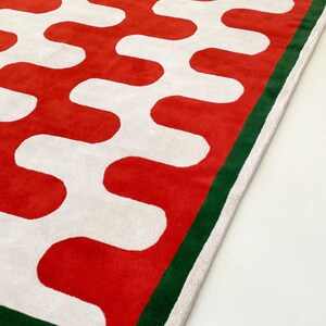 Modern Abstract Red Geometric Hand-Tufted Wool Rug