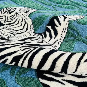 Modern Blue Tiger Design Hand Tufted Wool Loop Cut Area Rug