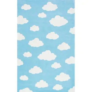 Cloud Baby Blue Hand Tufted Wool Area Rug for Bedroom & Living Room
