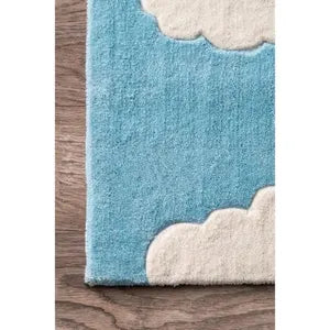 Cloud Baby Blue Hand Tufted Wool Area Rug for Bedroom & Living Room
