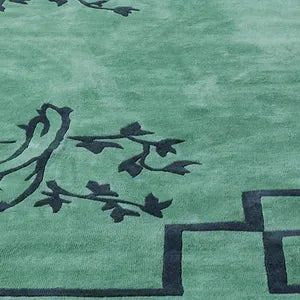 Parrot Green Hand Tufted Wool Area Rug – Modern Bedroom Accent Carpet