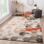 Hand-Tufted Wool Rug – Modern Geometric Design in Brown & Orange