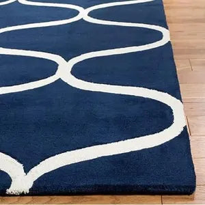 Blue & White Abstract Hand Tufted Wool Area Rug for Modern Interiors