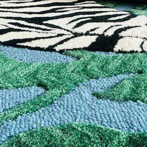 Modern Blue Tiger Design Hand Tufted Wool Loop Cut Area Rug