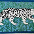 Modern Blue Tiger Design Hand Tufted Wool Loop Cut Area Rug